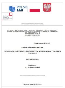 Zapytanie ofertowe parafii w Terespolu